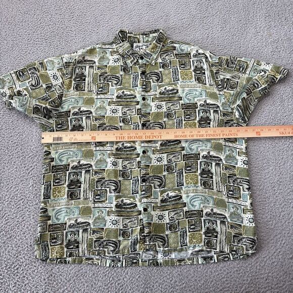 Big Dogs Hawaiian Shirt Mens XL All Over Fishing Fish Print Button Up Rayon - Picture 8 of 11